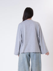T-shirt m/lunga tasca paillettes grigio melange