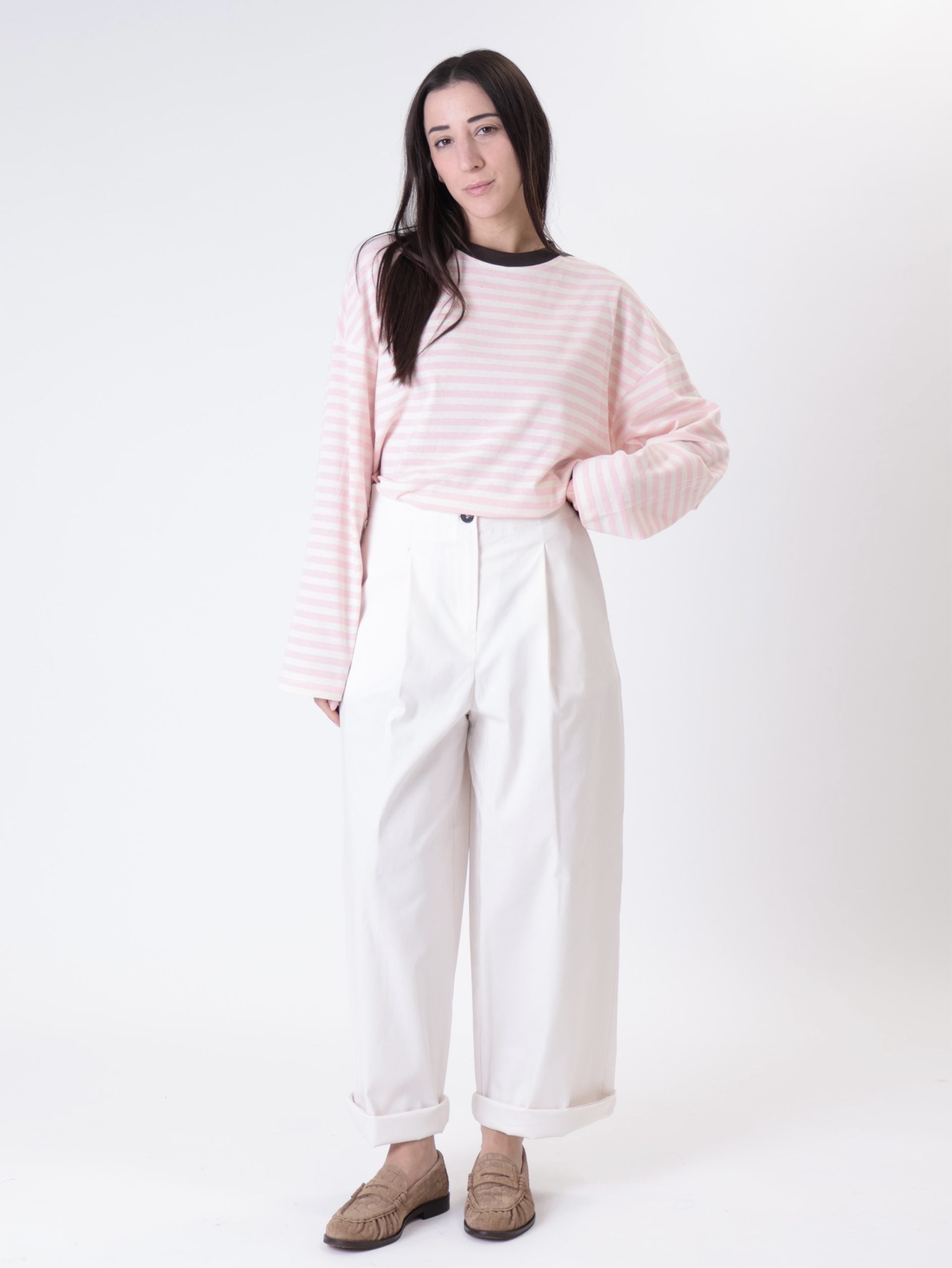 Maglia righe rosa/panna