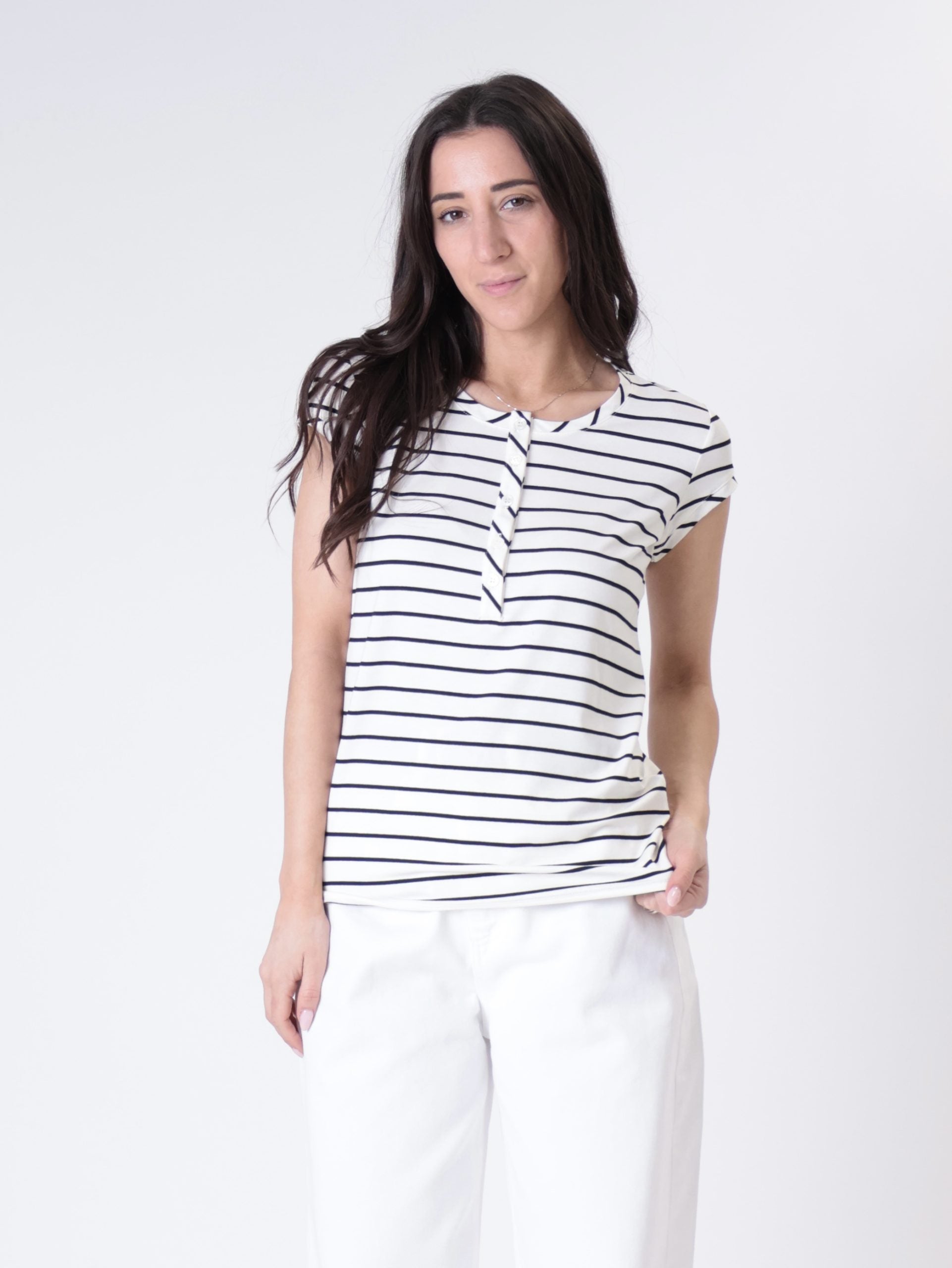 T-shirt serafino riga burro/nero