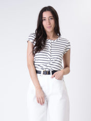 T-shirt serafino riga burro/nero