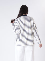 T-shirt m/lunga colletto riga burro/nero