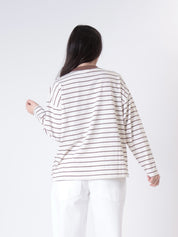 T-shirt m/lunga colletto riga burro/tabacco