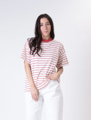 T-shirt m/corta colletto riga burro/rosso