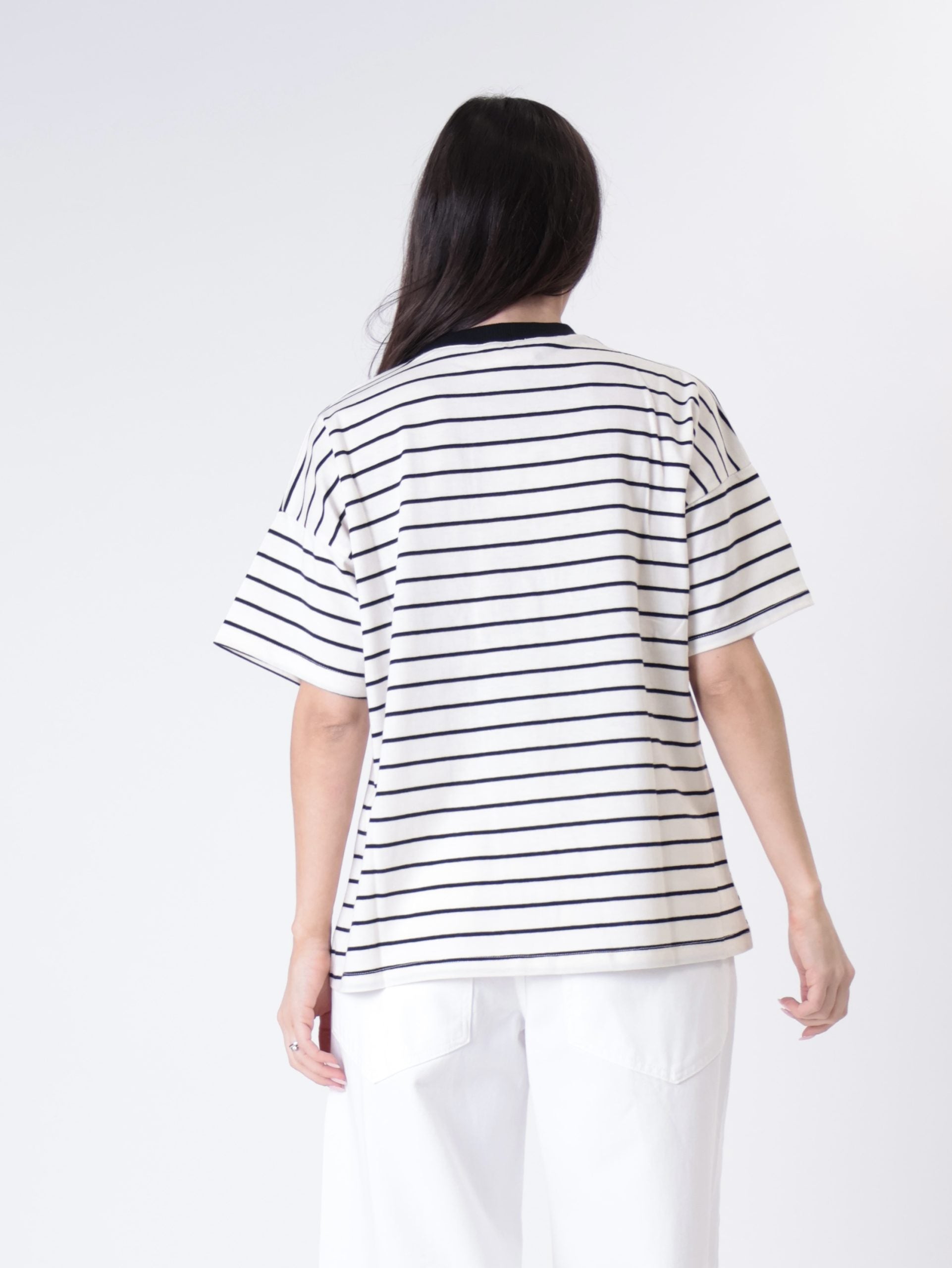 T-shirt m/corta colletto riga burro/blu