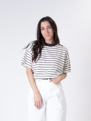 T-shirt m/corta colletto riga burro/moro