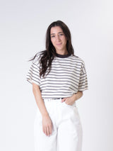 T-shirt m/corta colletto riga burro/moro