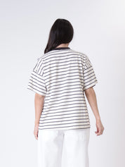 T-shirt m/corta colletto riga burro/moro