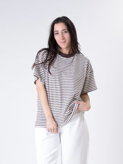 T-shirt colletto riga burro/moro