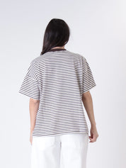 T-shirt colletto riga burro/moro