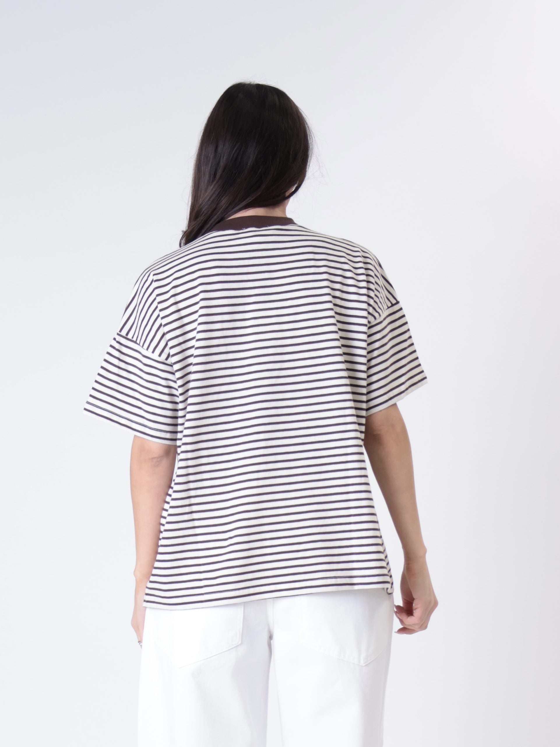 T-shirt colletto riga burro/moro