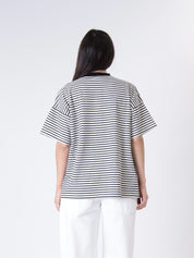 T-shirt colletto riga burro/nero