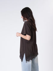 T-shirt risvolto pizzo moro