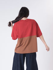 T-shirt Lory bottoni rosso/tabacco