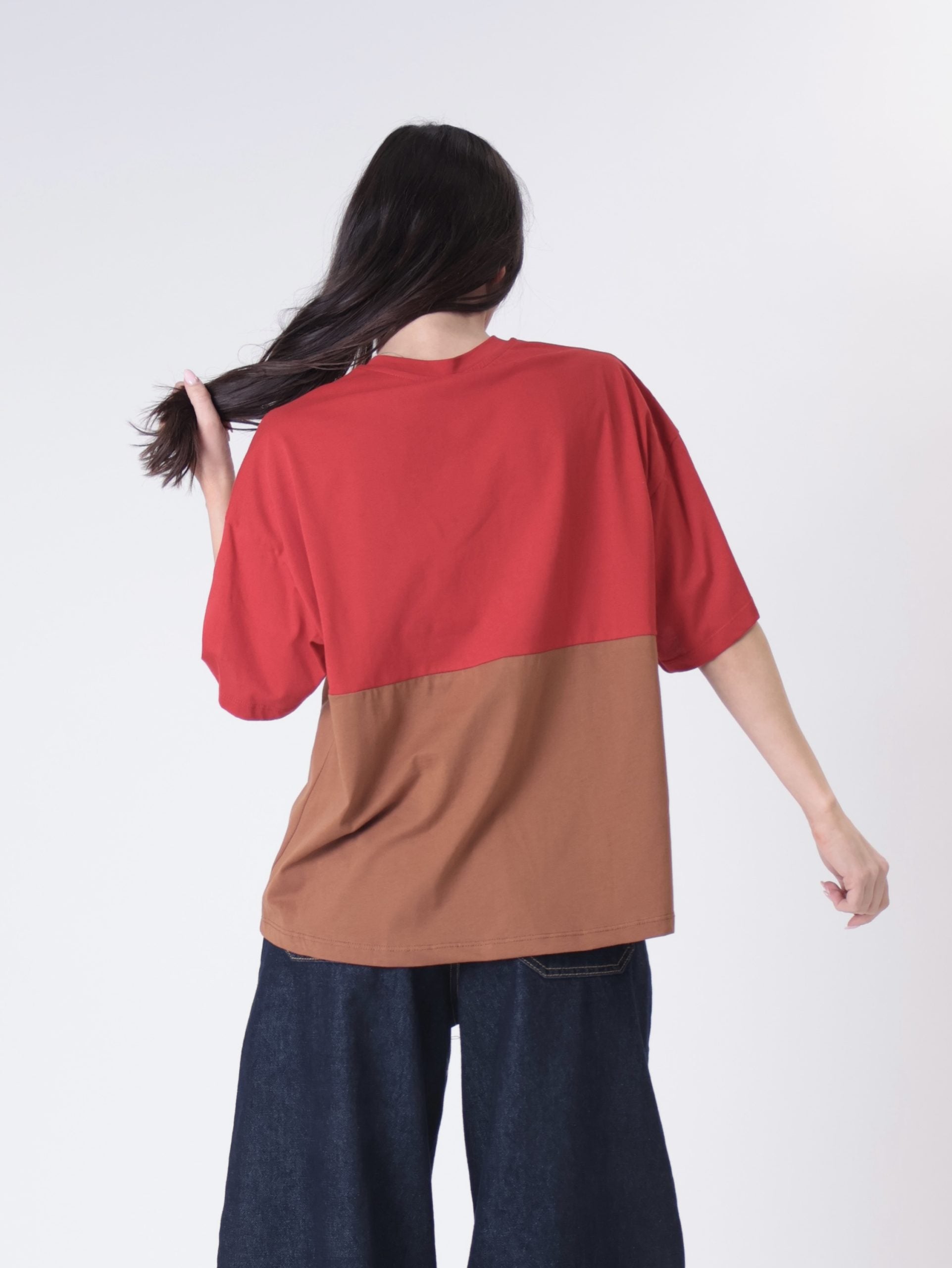 T-shirt Lory bottoni rosso/tabacco