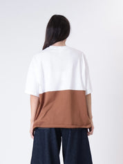 T-shirt Lory bottoni bianco/tabacco