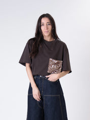 T-shirt moro tasca paillettes bronzo