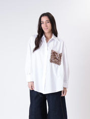 White shirt bronze sequin pocket