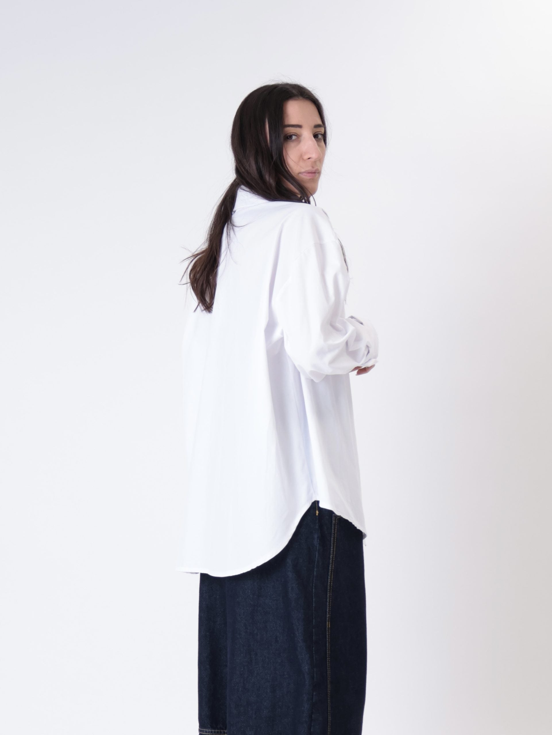 White shirt bronze sequin pocket