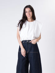 Blusa cotone arricciata bianco