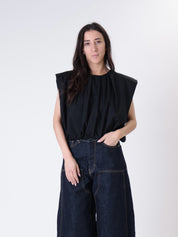 Blusa cotone arricciata nera