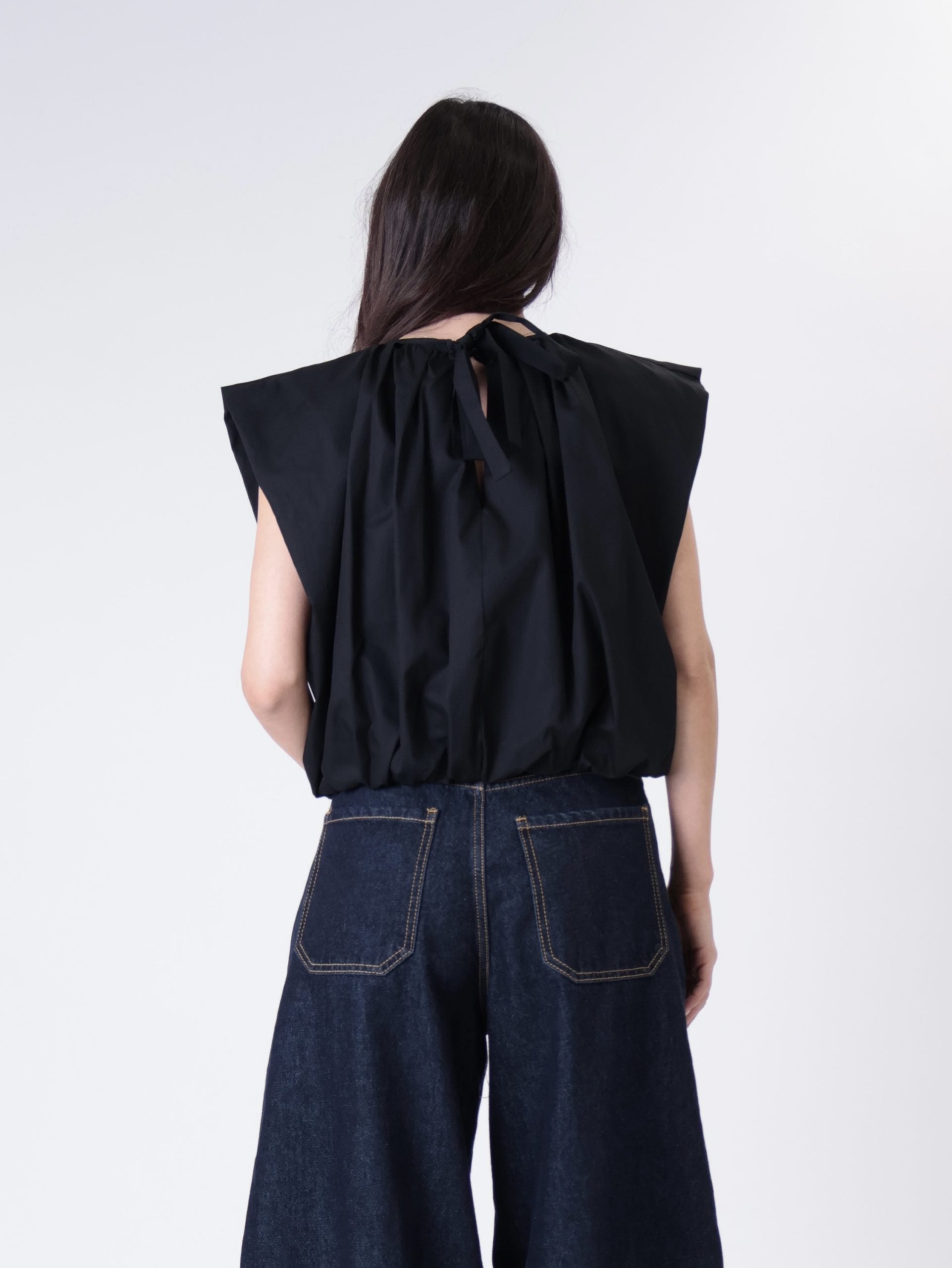 Blusa cotone arricciata nera