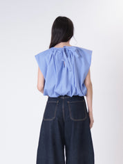 Blusa cotone arricciata celeste