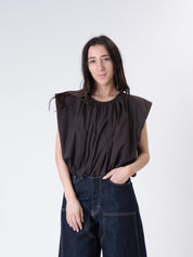 Blusa cotone arricciata moro