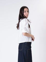 White puff sleeve crop shirt