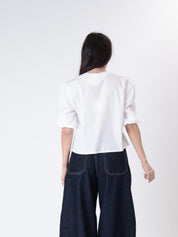 White puff sleeve crop shirt