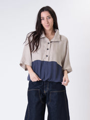 Blusa Lory m/m beige/blu