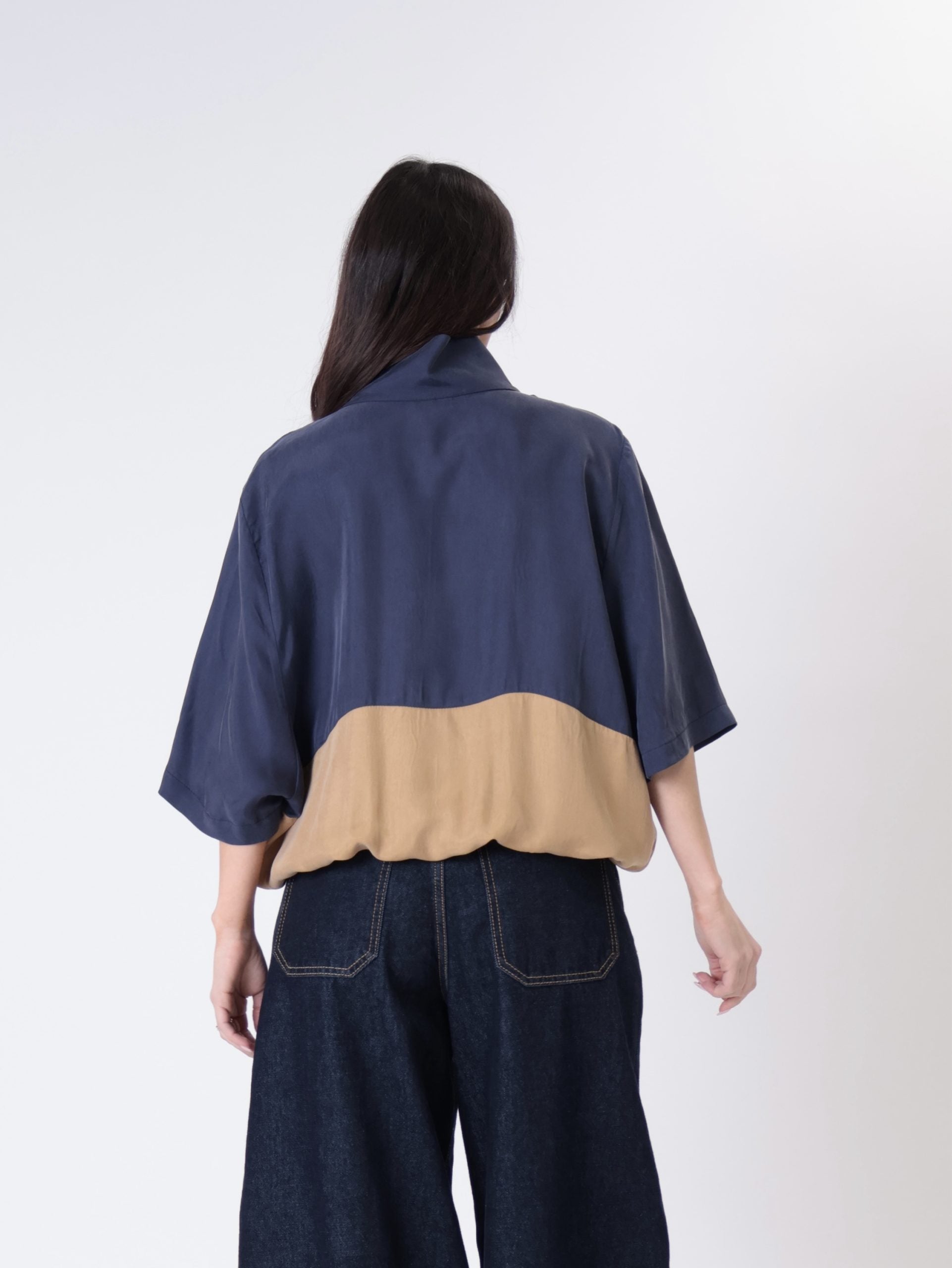 Blusa Lory m/m blu/cammello