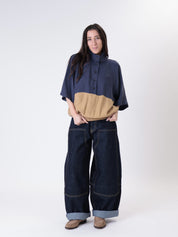 Blusa Lory m/m blu/cammello