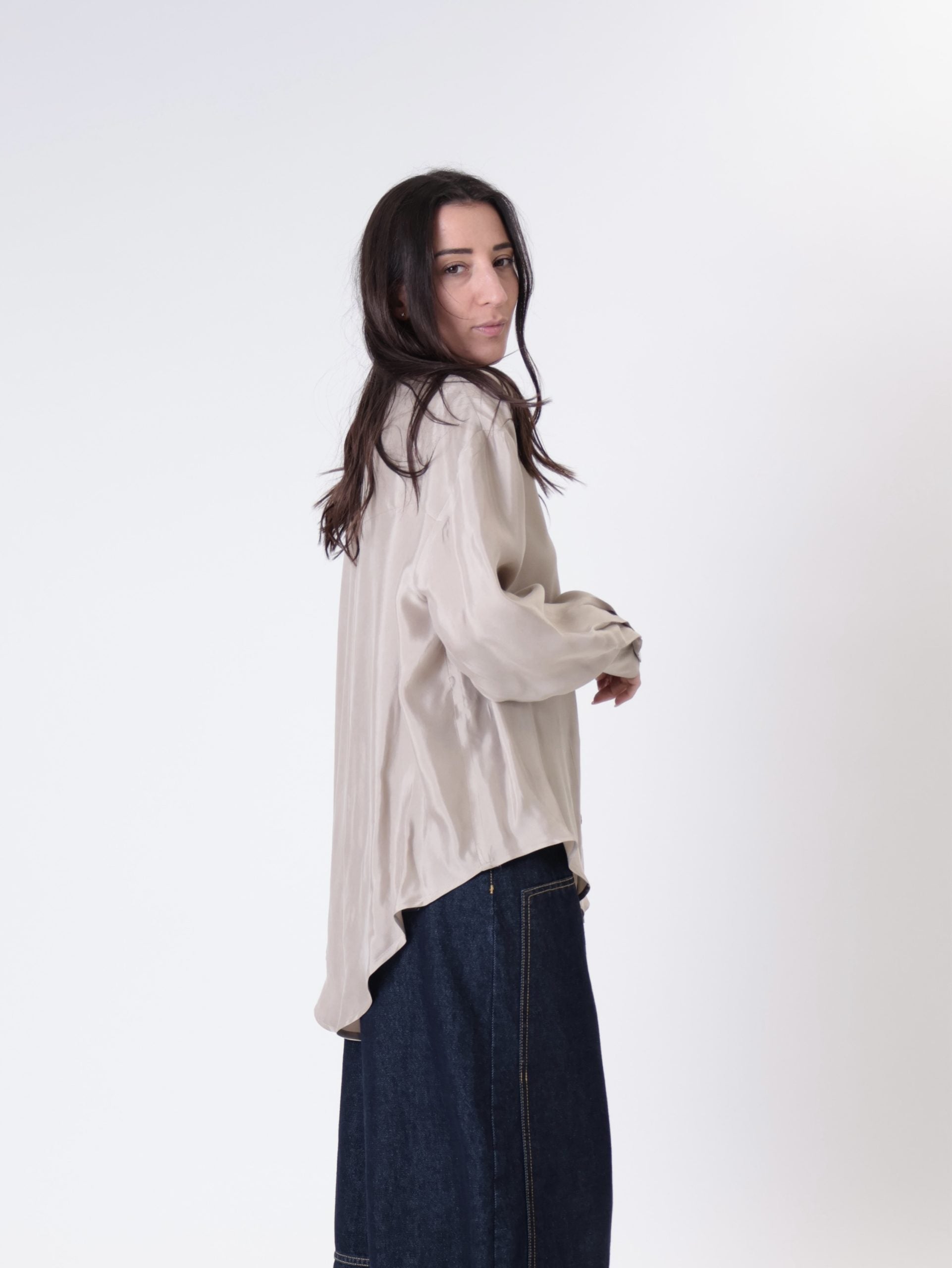 Camicia cupro tasca beige