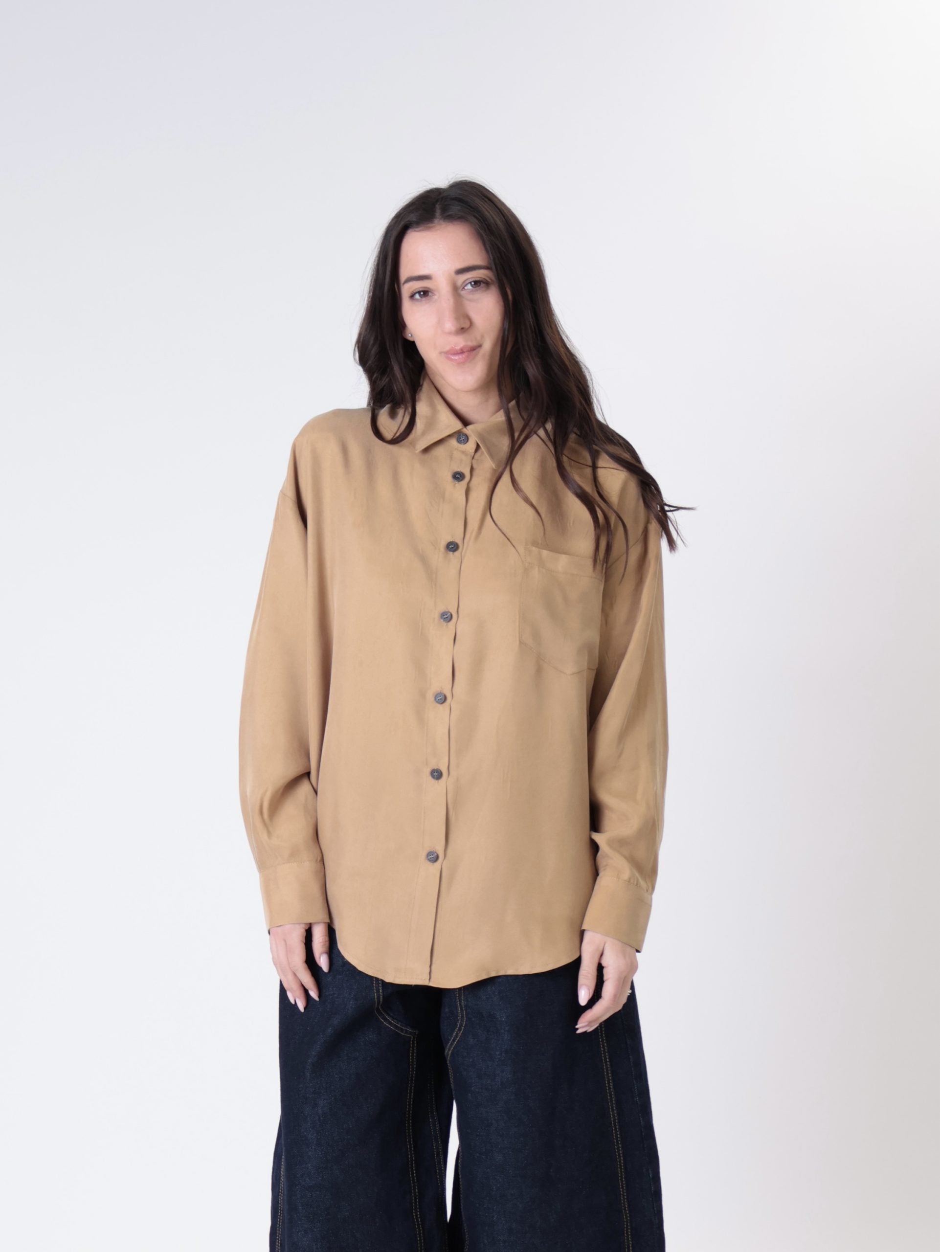 Camicia cupro tasca cammello