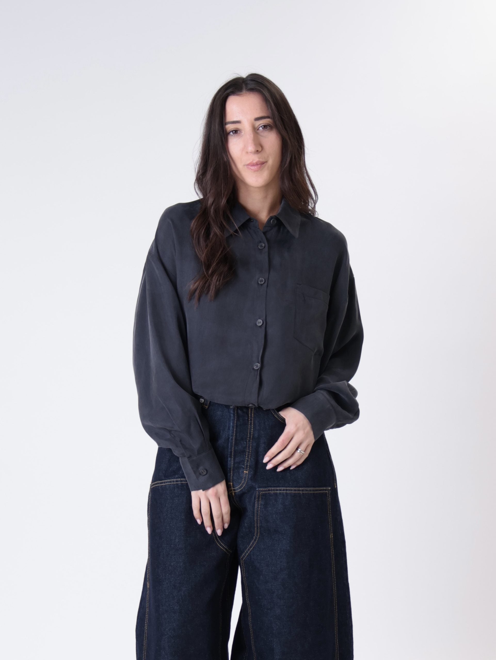 Camicia cupro tasca nero