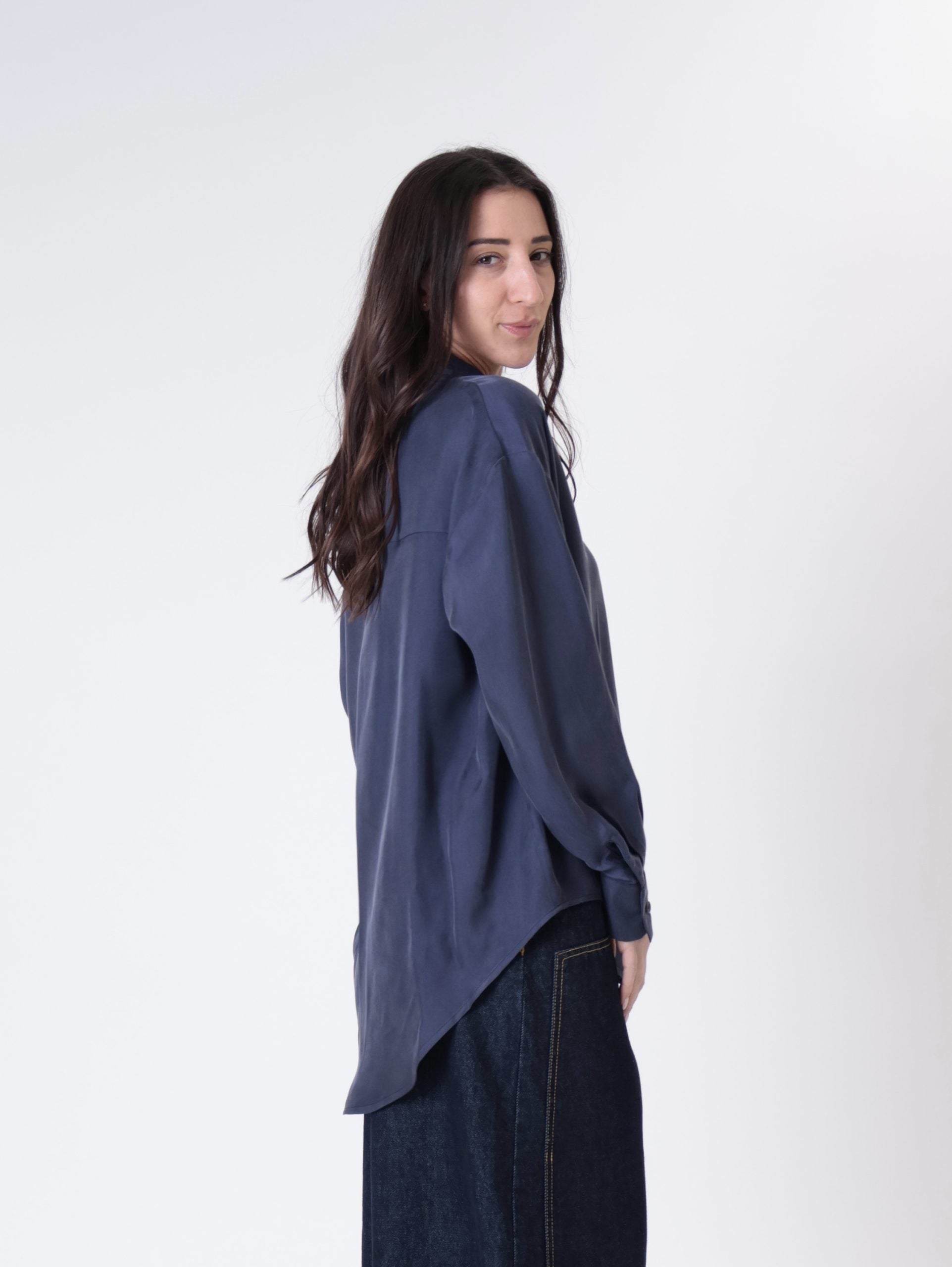 Camicia cupro tasca blu