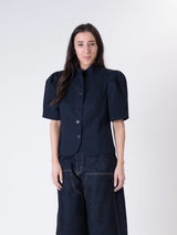 Puff-sleeve blue jacket for ladies