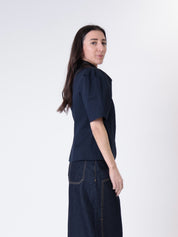 Puff-sleeve blue jacket for ladies
