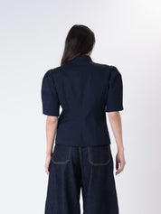 Puff-sleeve blue jacket for ladies
