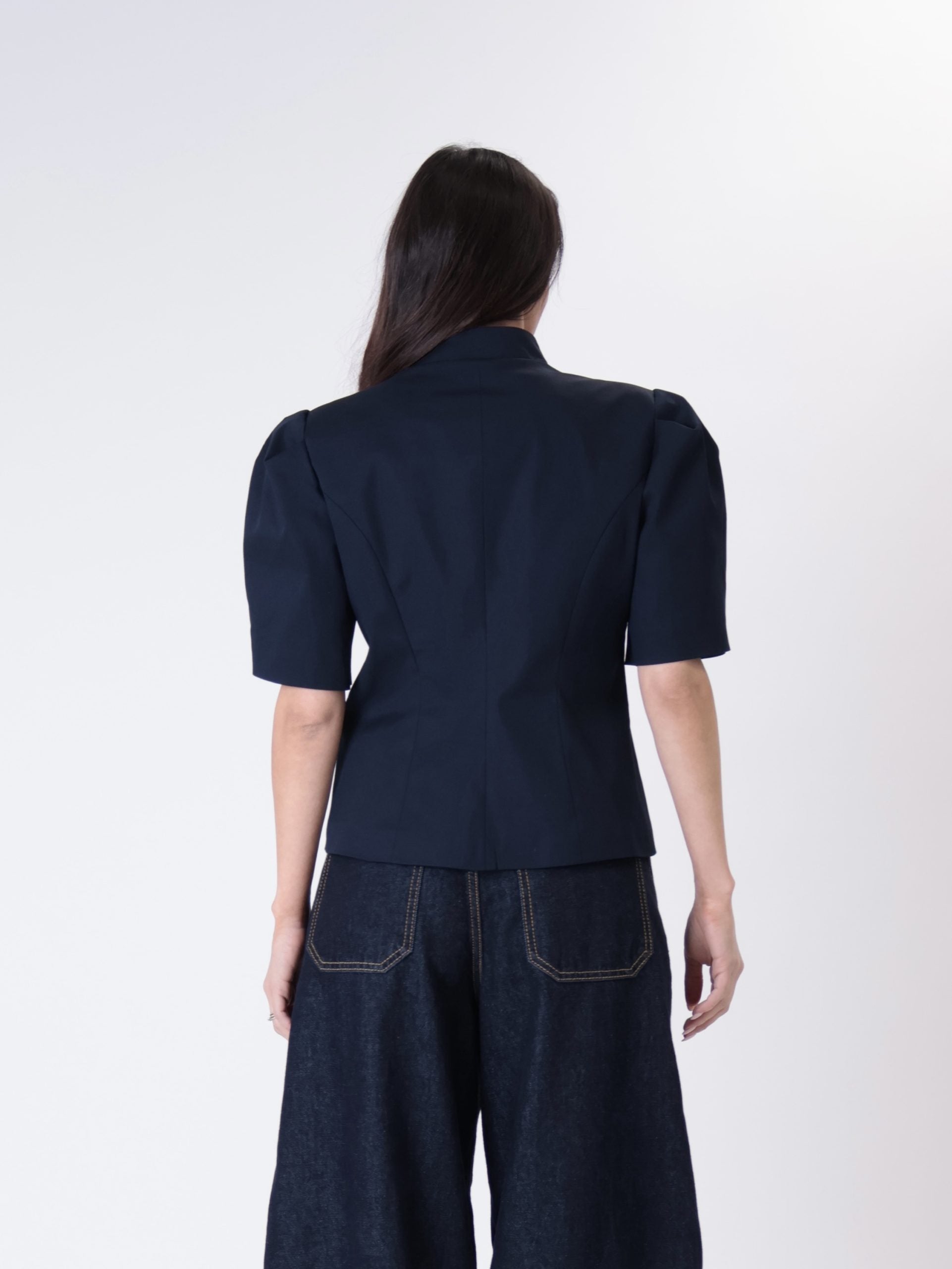Puff-sleeve blue jacket for ladies