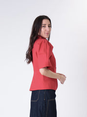 Red puff sleeve jacket