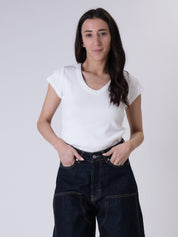 T-shirt costina scollo V (colori all'interno)