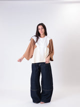 T-shirt V panna/cammello/nocciola