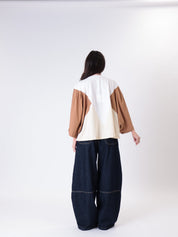 T-shirt V panna/cammello/nocciola
