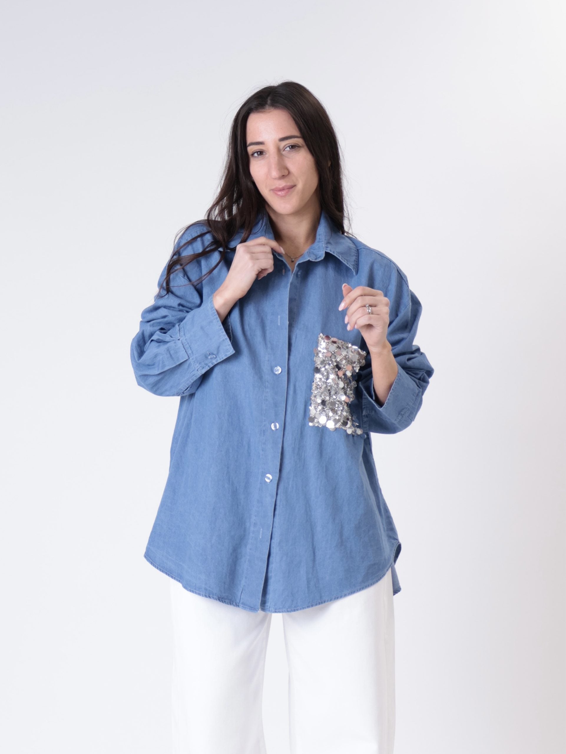 Camicia denim tasca paillettes