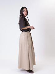 Sand-colored belted skirt