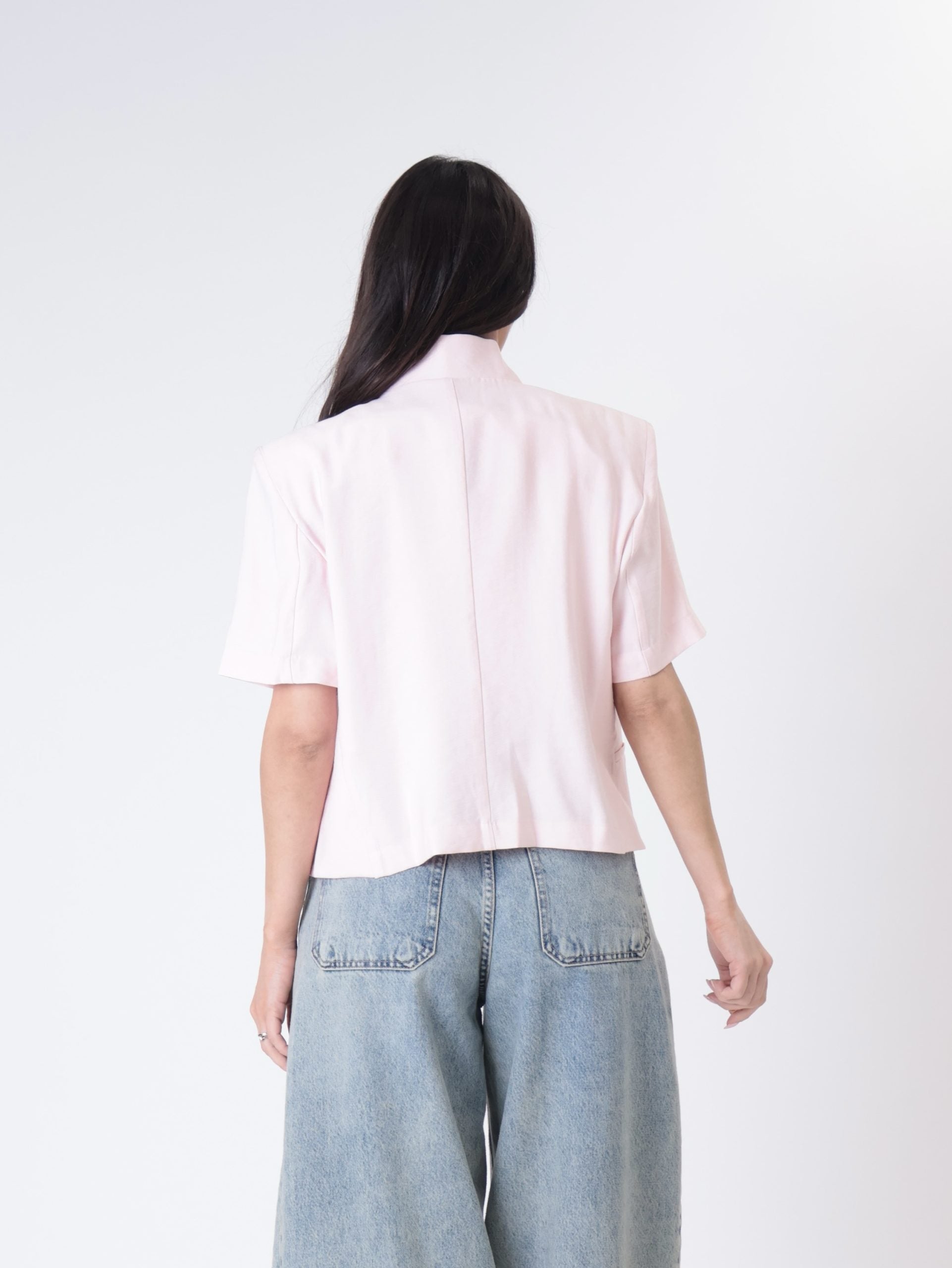 Powder pink short-sleeved Korean jacket