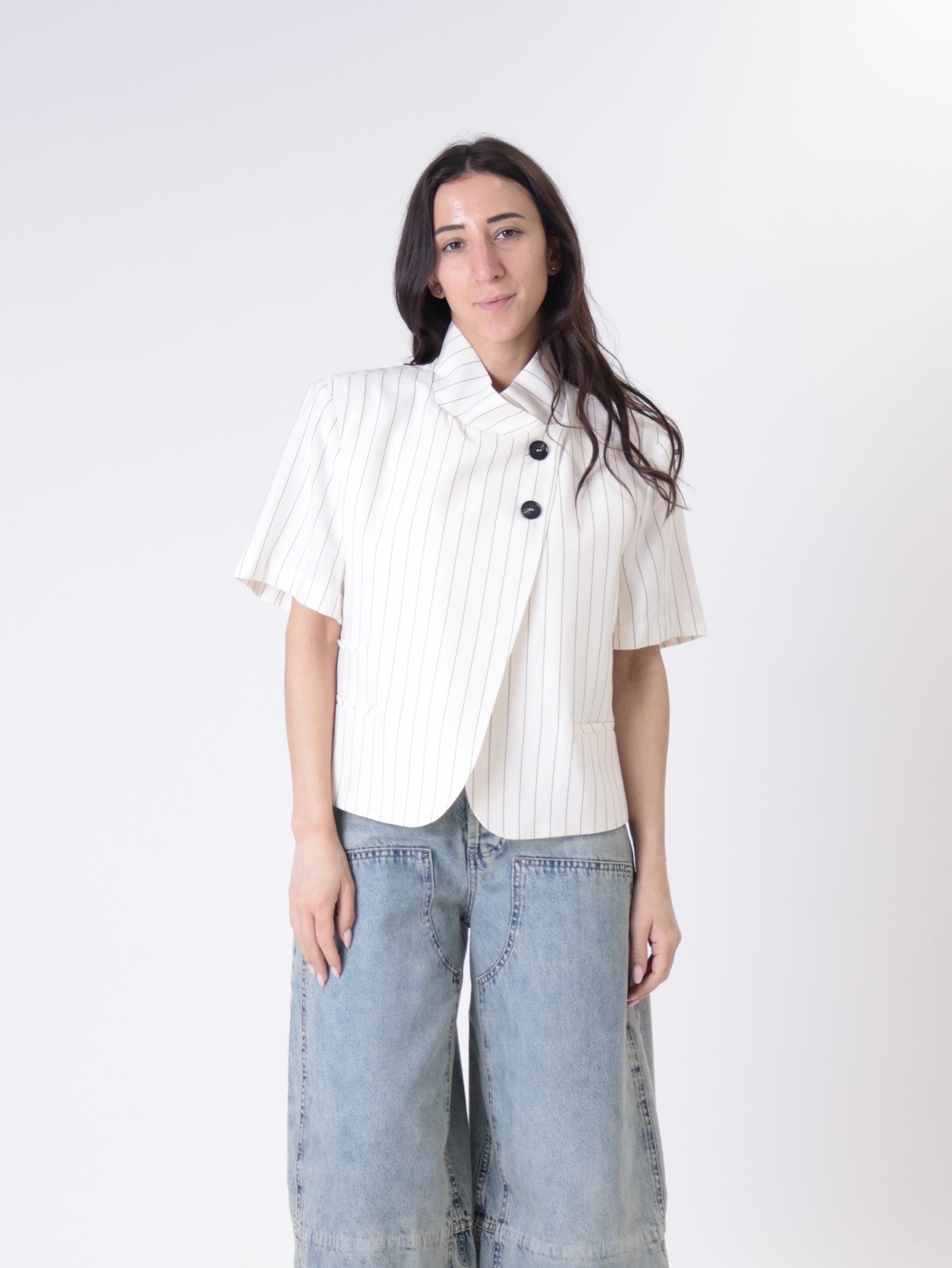 Korean striped butter s/s jacket
