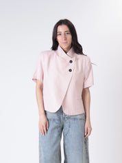 Striped powder pink short-sleeved Korean jacket