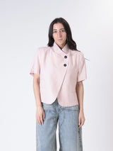 Striped powder pink short-sleeved Korean jacket